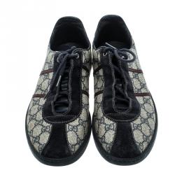 Gucci Two Tone GG Canvas and Suede Low Top Sneakers Size 44