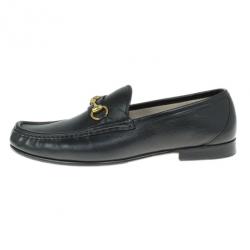 Pre Owned Gucci Black Leather 1953 Horsebit Loafers Size 43