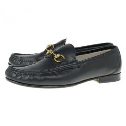 Pre Owned Gucci Black Leather 1953 Horsebit Loafers Size 43