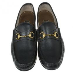 Pre Owned Gucci Black Leather 1953 Horsebit Loafers Size 43