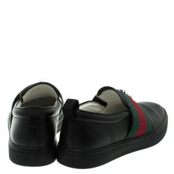 Gucci Black Leather Web and Bee Slip On Sneakers Size 41.5