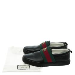 Gucci Black Leather Web and Bee Slip On Sneakers Size 41.5