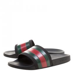 Pre Owned صندل سلايد غوتشي مطاط أسود نمط ويب مقاس 47