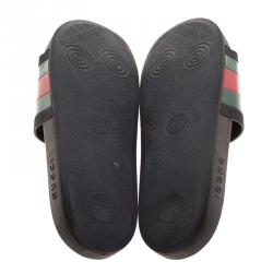 Pre Owned صندل سلايد غوتشي مطاط أسود نمط ويب مقاس 47