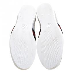Gucci Silver Glitter Coated Fabric Web Detail Studded Low Top Sneakers Size 47.5