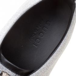 Gucci Silver Glitter Coated Fabric Web Detail Studded Low Top Sneakers Size 47.5