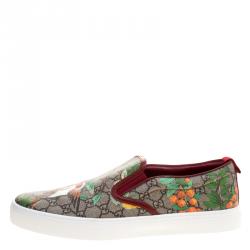 Gucci Beige GG Supreme Canvas Tian Bird Printed Slip On Sneakers Size 47.5