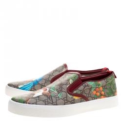 Gucci Beige GG Supreme Canvas Tian Bird Printed Slip On Sneakers Size 47.5