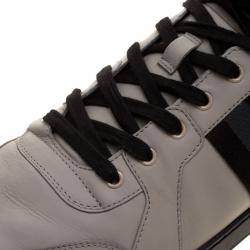 Gucci Grey Leather Web Detail High Top Sneakers Size 48.5