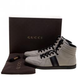 Gucci Grey Leather Web Detail High Top Sneakers Size 48.5