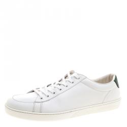 Gucci White Leather Green Snakeskin Trim Low Top Sneakers Size 46.5
