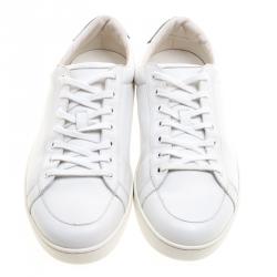 Gucci White Leather Green Snakeskin Trim Low Top Sneakers Size 46.5