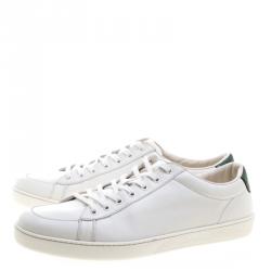Gucci White Leather Green Snakeskin Trim Low Top Sneakers Size 46.5