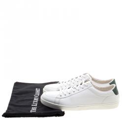Gucci White Leather Green Snakeskin Trim Low Top Sneakers Size 46.5