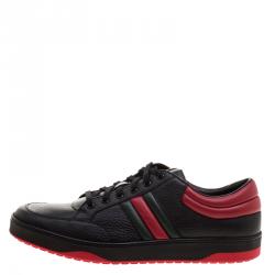 Gucci Black and Red Leather Ronnie Low Top Sneakers Size 48