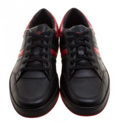 Gucci Black and Red Leather Ronnie Low Top Sneakers Size 48