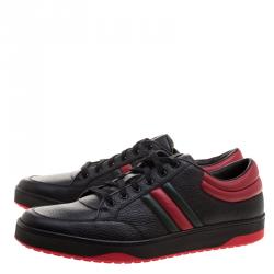 Gucci Black and Red Leather Ronnie Low Top Sneakers Size 48