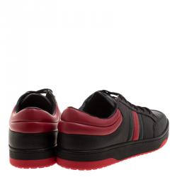 Gucci Black and Red Leather Ronnie Low Top Sneakers Size 48