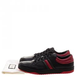 Gucci Black and Red Leather Ronnie Low Top Sneakers Size 48