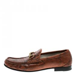 Gucci Two Tone Python Leather Horsebit Loafers Size 43