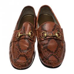 Gucci Two Tone Python Leather Horsebit Loafers Size 43
