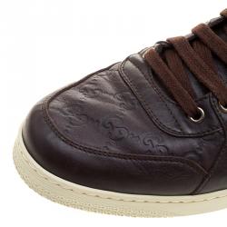 مملوكة مسبقًا Gucci Brown Guccissima Leather Web Detail High Top Sneakers Size 44
