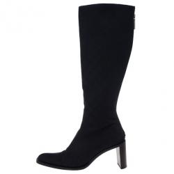 Gucci Black Guccissima Canvas Knee Boots Size 40