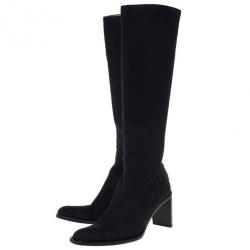 Gucci Black Guccissima Canvas Knee Boots Size 40