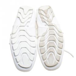 Gucci White Leather and Mesh Web Detail Bow Loafers Size 40.5