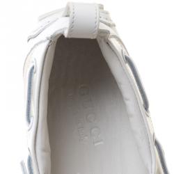 Gucci White Leather and Mesh Web Detail Bow Loafers Size 40.5