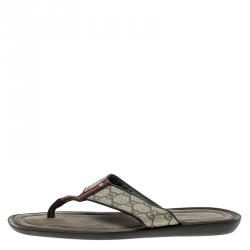Gucci Beige GG Supreme Canvas Web Thong Sandals Size 43.5