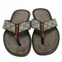Gucci Beige GG Supreme Canvas Web Thong Sandals Size 43.5