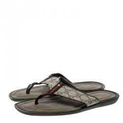Gucci Beige GG Supreme Canvas Web Thong Sandals Size 43.5