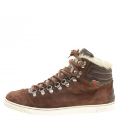 Gucci Brown Suede with Fur Trim High Top Sneakers Size 42