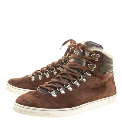 Gucci Brown Suede with Fur Trim High Top Sneakers Size 42