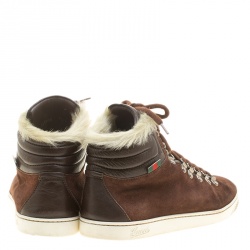 Gucci Brown Suede with Fur Trim High Top Sneakers Size 42