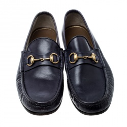 Gucci Blue Leather Horsebit Loafers Size 42.5