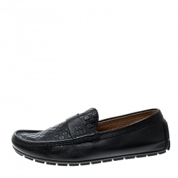 Gucci Black Guccissima Leather GG Loafers Size 42