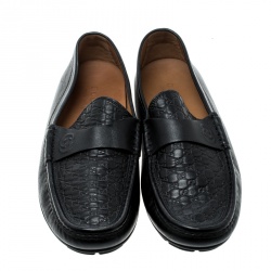 Gucci Black Guccissima Leather GG Loafers Size 42