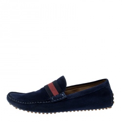 Gucci Blue Suede Web Detail Loafers Size 45