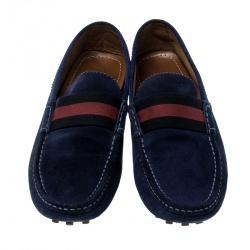 Gucci Blue Suede Web Detail Loafers Size 45