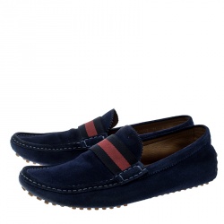 Gucci Blue Suede Web Detail Loafers Size 45