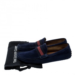 Gucci Blue Suede Web Detail Loafers Size 45