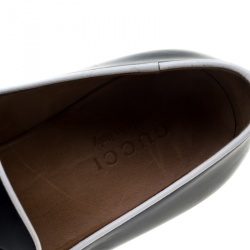 Gucci Navy Blue Leather Crest Logo Loafers Size 41.5
