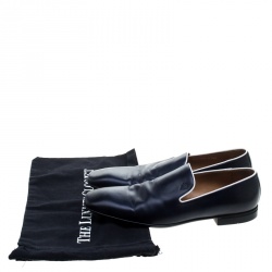 Gucci Navy Blue Leather Crest Logo Loafers Size 41.5