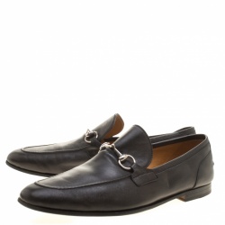 Gucci Black Leather Jordaan Horsebit Loafers Size 44.5
