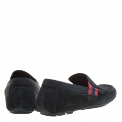 Pre Owned Gucci Navy Blue Suede Web Detail Loafers Size 44