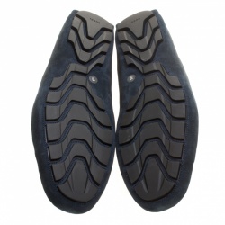 Pre Owned Gucci Navy Blue Suede Web Detail Loafers Size 44