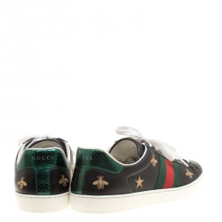 Gucci Black Leather Ace Bees and Stars Embroidered Low Top Sneakers Size 45.5