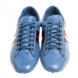 Gucci Europe Exclusive Blue Leather Web Detail Low Top Sneakers Size 44